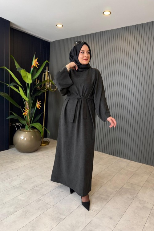 Yarasa Kol Nubuk Asya Elbise Siyah