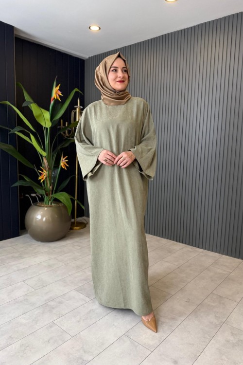 Yarasa Kol Nubuk Asya Elbise Su Yeşili