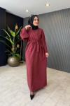 Yarasa Kol Nubuk Asya Elbise Bordo