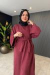 Yarasa Kol Nubuk Asya Elbise Bordo