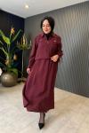 Kol Ve Bel Büzgü Detaylı Etekli Takım Bordo