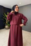 Kol Ve Bel Büzgü Detaylı Etekli Takım Bordo