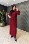 Kemerli Piliseli Rahat Elbise Bordo