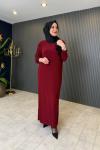 Kemerli Piliseli Rahat Elbise Bordo