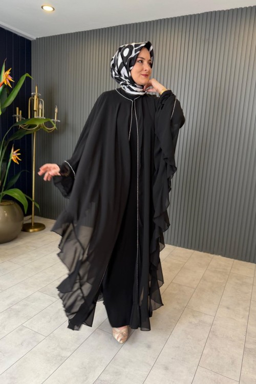 İthal Premium Abaya Elbise Takım Siyah