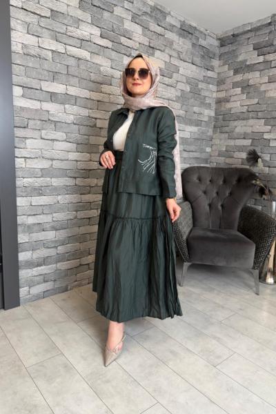 Cebi Baskılı Eteği Kraşlı Takım Zümrüt