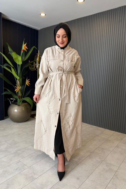 Geometrik Aplikeli Safari Kap Taş Rengi