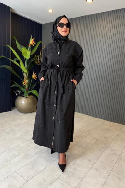 Geometrik Aplikeli Safari Kap Siyah