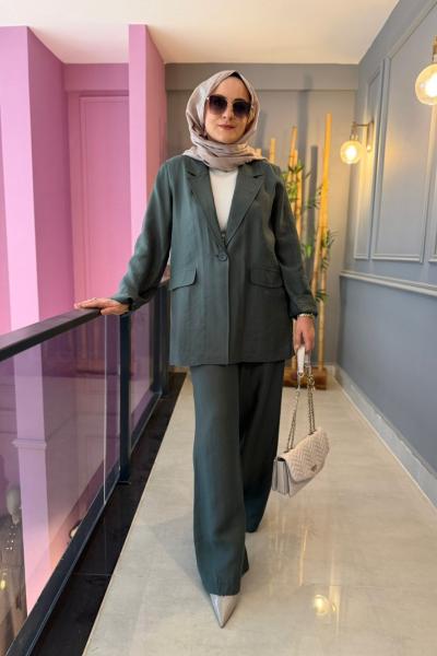 Arkası Baskı Detaylı Oversize Ceket Yeşil