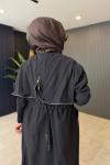 Kapüşonu Ve Önü Fermuarlı Keten Kap Siyah