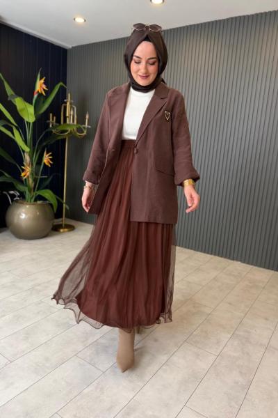 Prenses Tül Etek Kahverengi