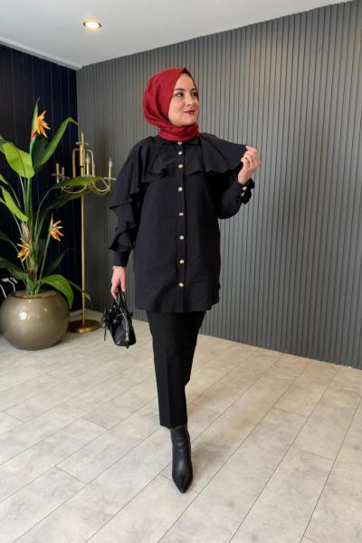 Levidor Volanlı Gömlek Siyah