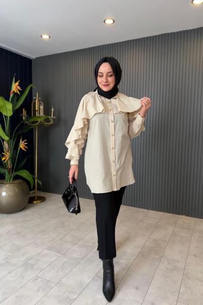 Levidor Volanlı Gömlek Taş Rengi