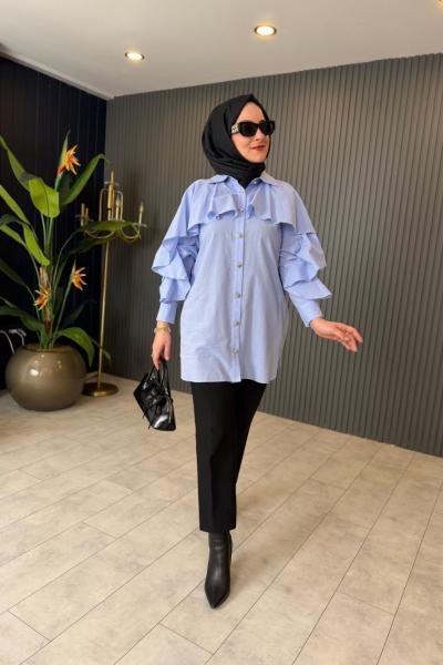 Levidor Volanlı Gömlek Mavi