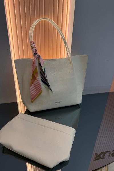 Fular Detaylı Omuz Çantası Krem