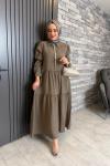 Hüma Taş Detaylı Elbise Haki