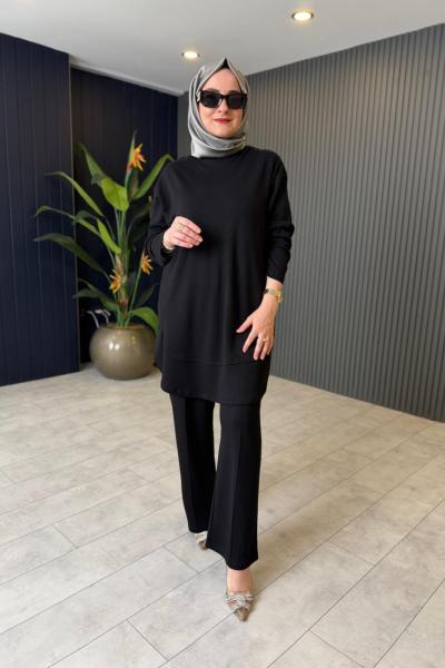 Selen Rahat Pantolon Takım Siyah