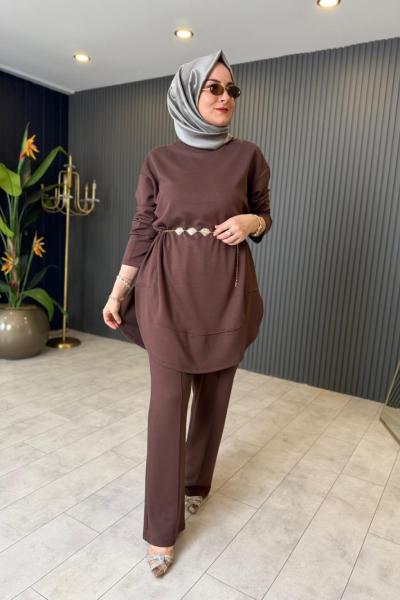 Selen Rahat Pantolon Takım Kahve