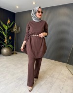Selen Rahat Pantolon Takım Kahve