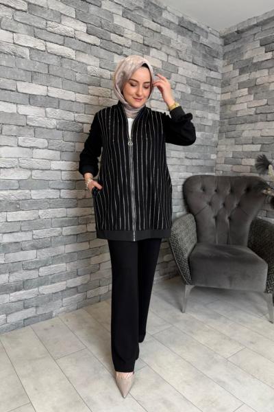 Taş Detaylı Pantolon Takım Siyah