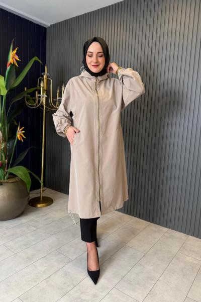 Kapüşonlu Trenç-Kap Bej