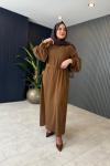 Flora Kemerli Balon Kol Elbise Camel