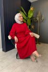 Flora Kemerli Balon Kol Elbise Kırmızı