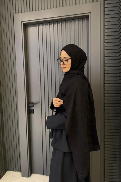 Luvensara Etnik Desen Şal Siyah