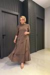Asimetrik Detay Etekli Takım Kahve