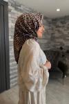 Koyu Kahve Leopar Desen Twill İpek Eşarp Kahve