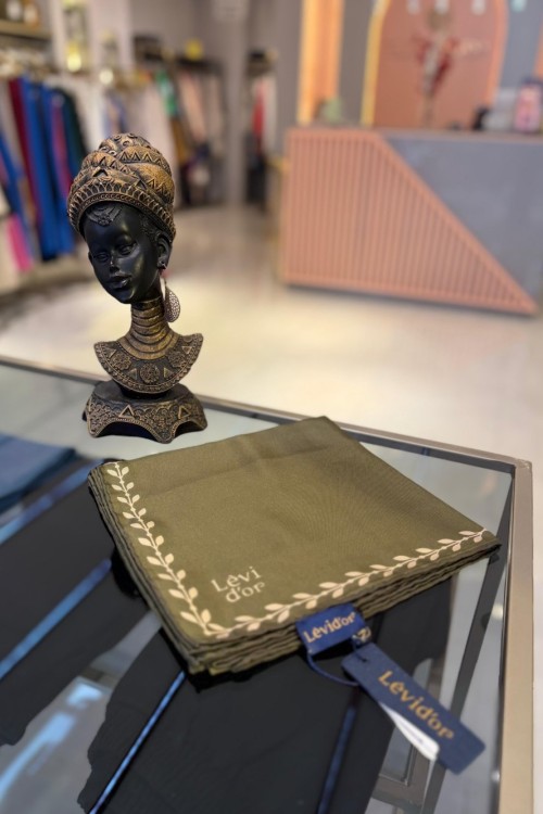 Kenar Yaprak Desenli Twill İpek Eşarp Yeşil