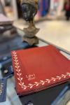 Kenar Yaprak Desenli Twill İpek Eşarp Bordo