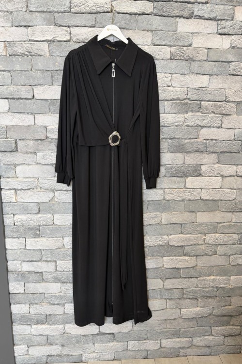 Toka Detaylı Fermuarlı Kap Siyah