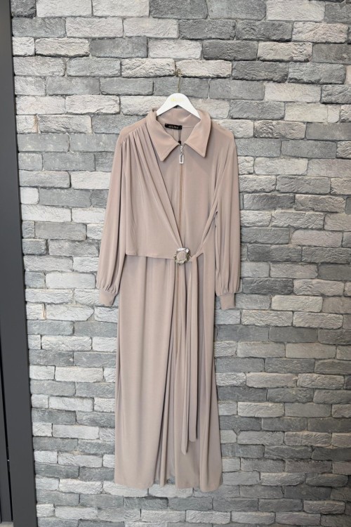 Toka Detaylı Fermuarlı Kap Bej