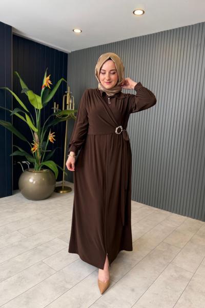 Toka Detaylı Fermuarlı Kap Kahverengi