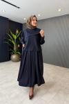 Levidor Yaka Detaylı Kemer Aksesuarlı Etekli Takım  Lacivert