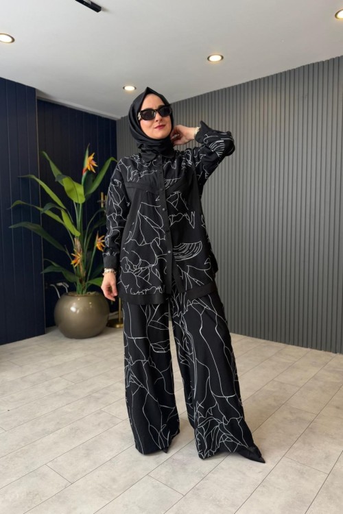 Önden Çıt Çıtlı Samara Pantolon Takım Siyah