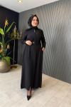 Kemerli Tensel Kap Elbise Siyah