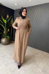 Kemerli Tensel Kap Elbise Bej