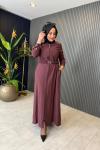Kemerli Tensel Kap Elbise Bordo