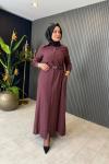 Kemerli Tensel Kap Elbise Bordo