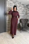 Kemerli Tensel Kap Elbise Bordo