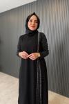 Simli Taş Detaylı Elbise Siyah