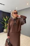 Şifon Yakalı Abiye Elbise Kahve