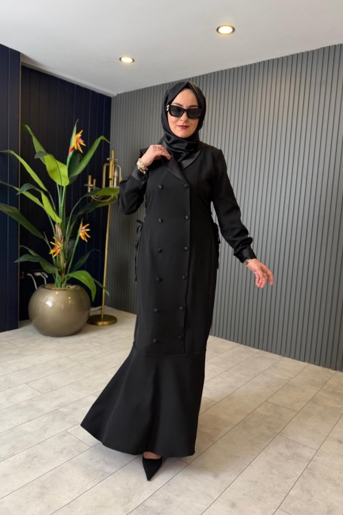 Elsa Saten Yaka Elbise Siyah