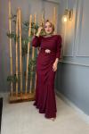 Büzgü Detaylı Adriana Elbise Bordo