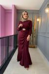 Büzgü Detaylı Adriana Elbise Bordo