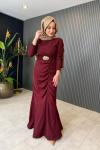 Büzgü Detaylı Adriana Elbise Bordo