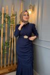 Büzgü Detaylı Adriana Elbise Lacivert