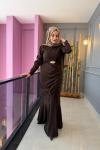 Büzgü Detaylı Adriana Elbise Kahve